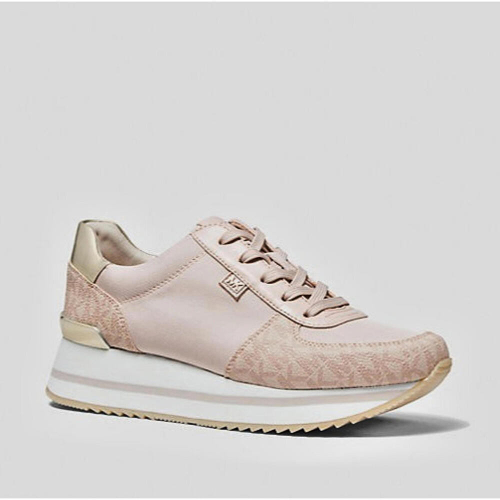 Michael Kors Monique Trainer Ballet 7.5 M Metallic Textile Lace-Up Signature NEW - Picture 3 of 8